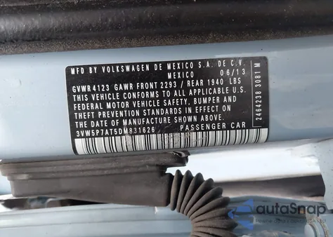 2013 Volkswagen Beetle 2.5L from USA, damaged, VIN 3VW5P7AT5DM831626